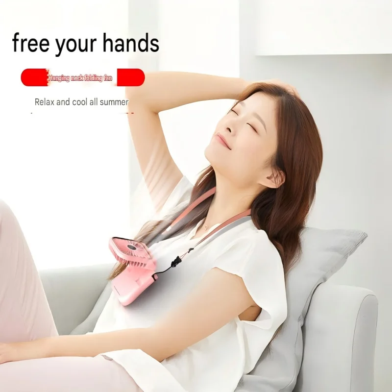 مروحة رقبة قابلة لإعادة الشحن عبر USB 3 سرعات، 180 °   دوران، هادئ للغاية وخفيف الوزن، بطارية تدوم طويلاً، تبريد بدون استخدام اليدين للسفر