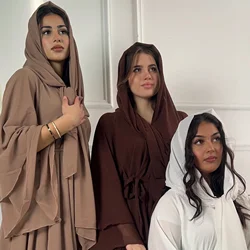 Abaya Abaya abierta de gasa de 3 capas para mujer, Abayas musulmanas Eid de Dubái, ropa islámica turca de lujo, caftán, bata, Kimono femenino Musulmane