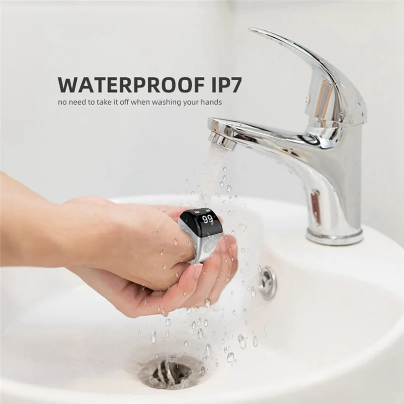 حلقة ذكية من سبائك الزنك مع صندوق شحن، عداد رقمي مقاوم للماء، شاشة تحكم في التطبيق، 5 تذكير بوقت الصلاة، ذهبي، 22 مم