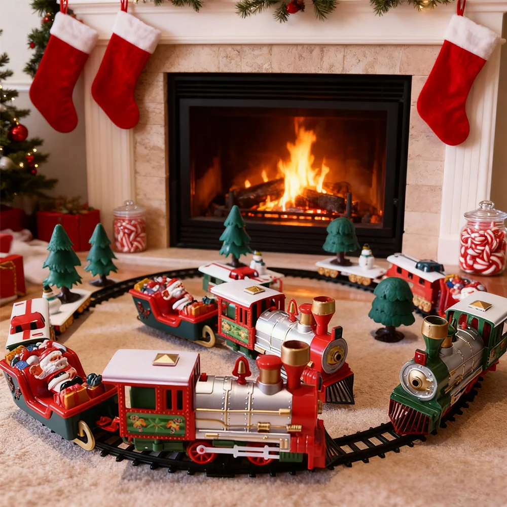 ชุดรถไฟไฟฟ้า รถรางซานตาคลอส ของเล่นตกแต่ง สร้างสรรค์ สนุกสนาน ของขวัญวันเด็ก งานวันเกิด แบบไม่มีรีโมท