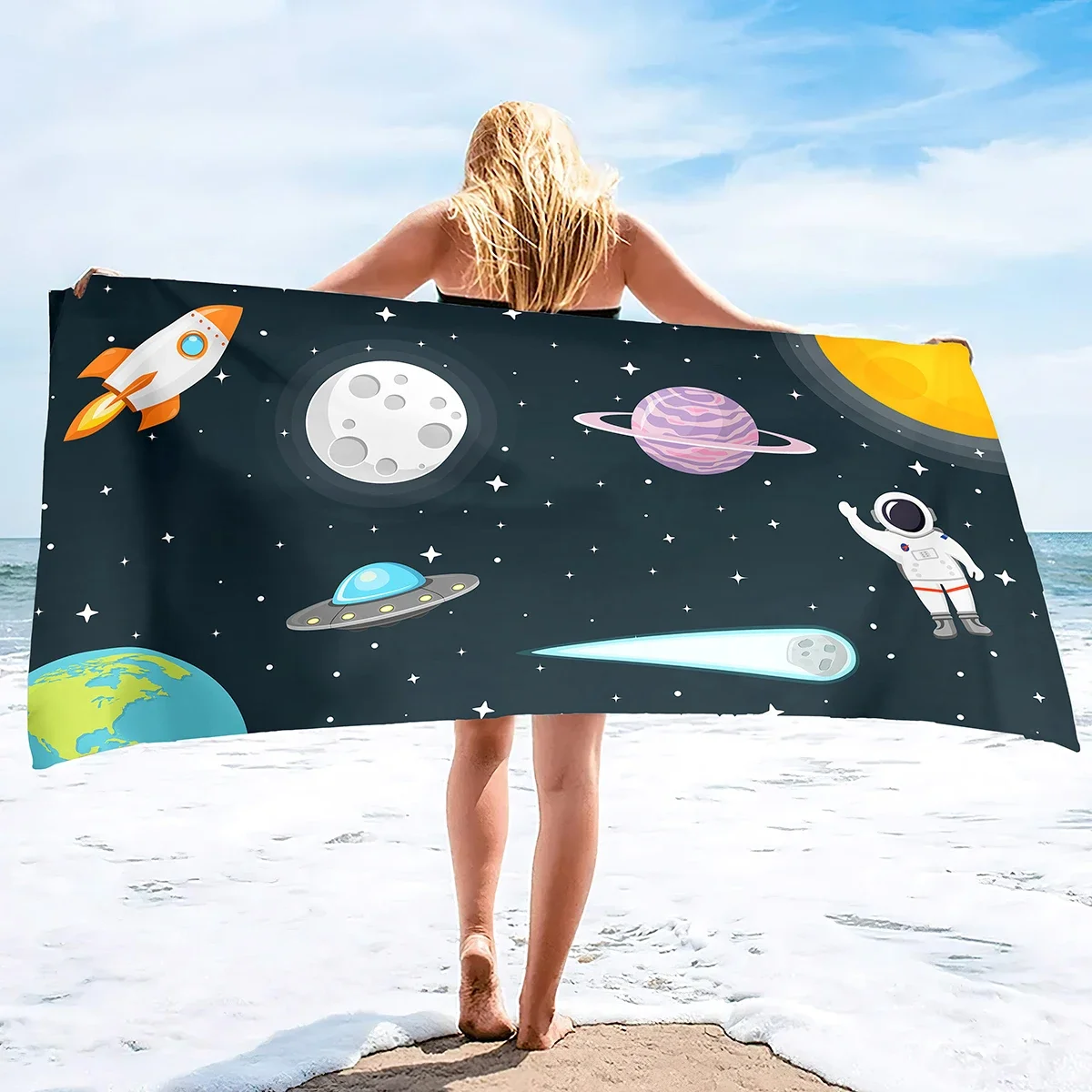 Rocket Ship Astronaut Towel for Kids Rocketship Spaceship Space Towels for The Beach Bath or Kitchen Adults Kid Boys Girls