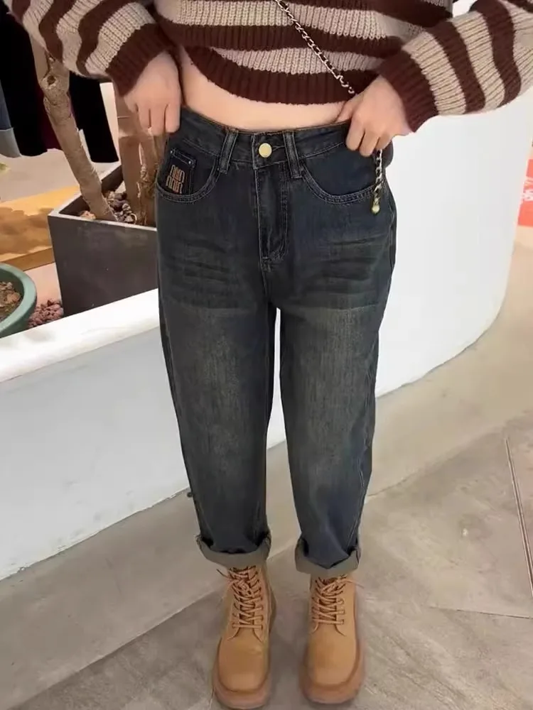 Y2k Jeans 2024 nuevos pantalones vaqueros de mujer de talla grande de cintura alta ajustados elásticos diseño grueso moda Retro pantalones Harun para mujer