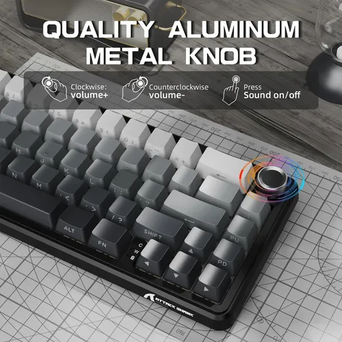 Imagen 2 del producto Teclado mecánico inalámbrico para jugar Attack Shark X66 con perilla de volumen, teclas PBT impresas lateralmente retroiluminadas RGB