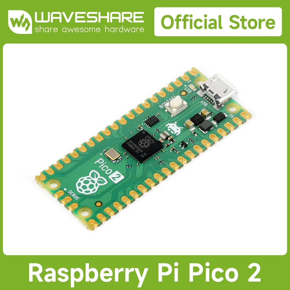 Raspberry Pi Pico 2 Microcontroller Board, Based on Official RP2350 Chip, Dual-core, Development Kit with Waveshare Accessory
