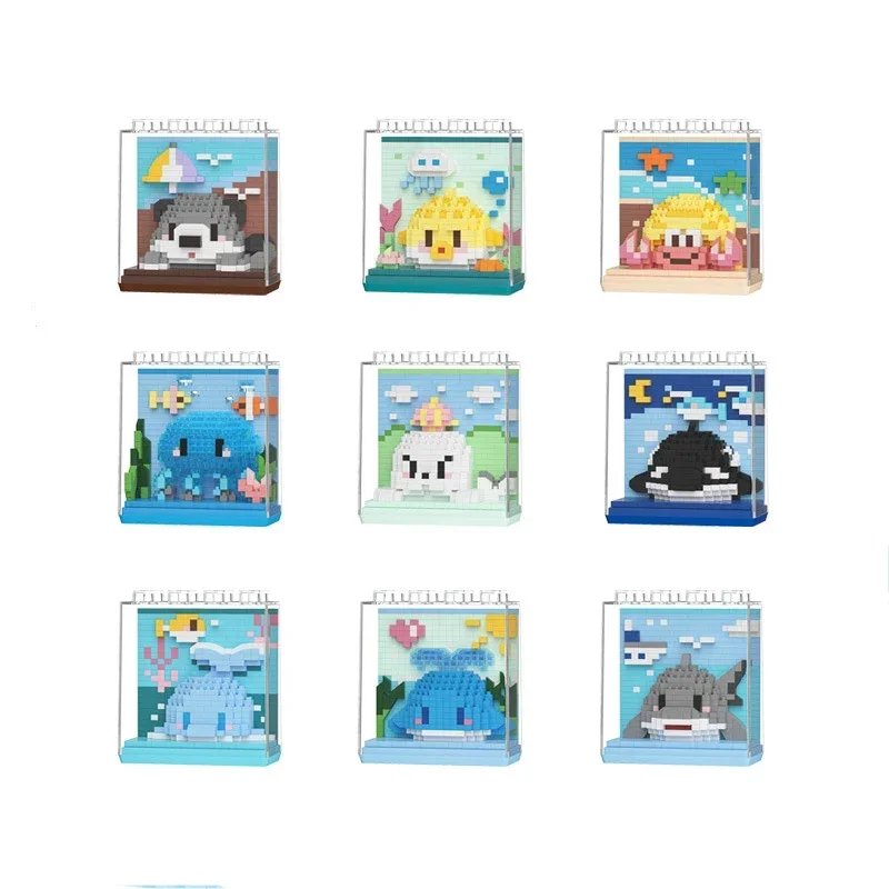 Marine Organism Box Micro Building Blocks Seal Dolphin Beaver Crab Orca Assembled Model Mini Brick Figure Toys For Kid Gift