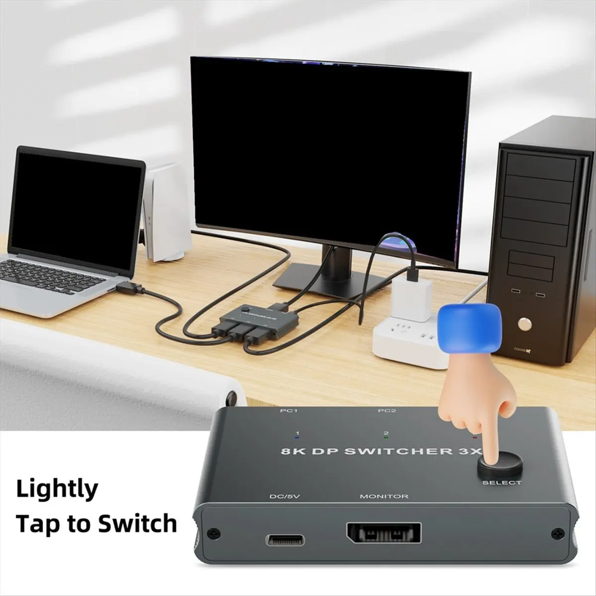 DP Switcher with Three Inputs and One Output for Computer Screen 8K@30Hz HD Splitter DP1.4 Switcher