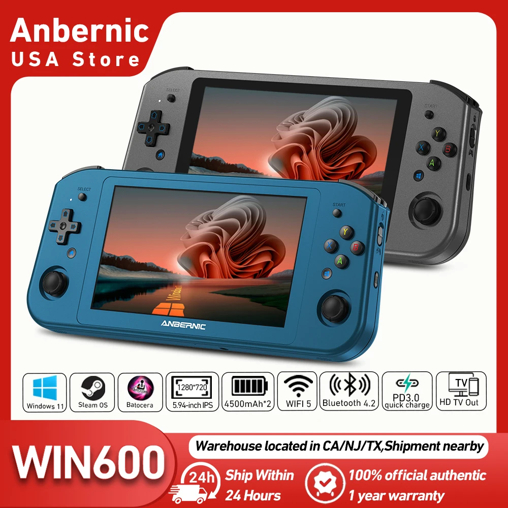 ANBERNIC WIN600 Handheld PC Game Console 5.94 Inch IPS Touch Screen Preset Windows 11 Home Edition System Support Steam Batocera