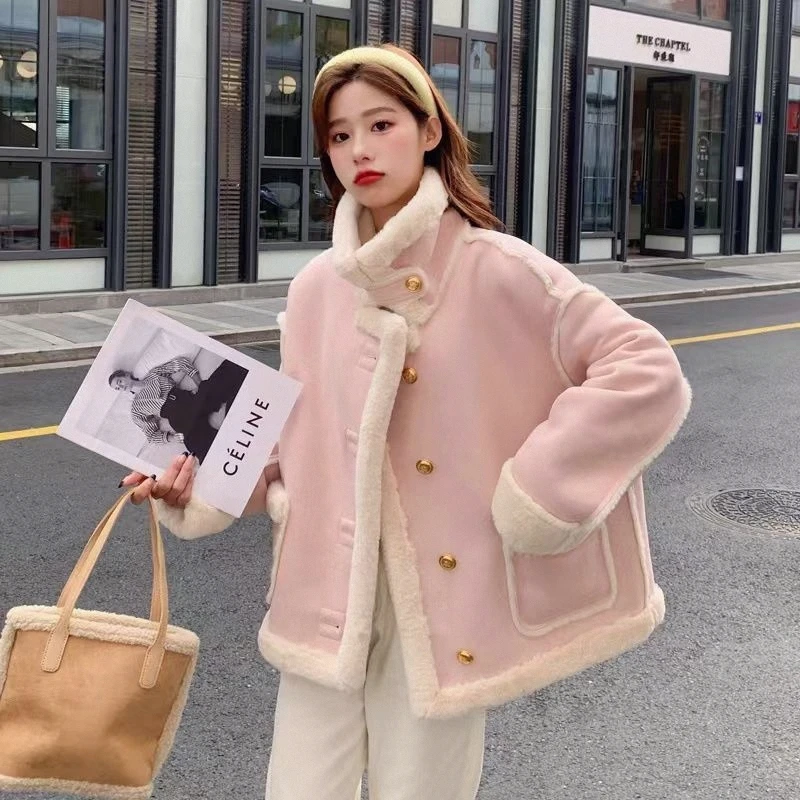 Women's Loose Suede Motorcycle Jacket Winter New Style Korean System Fur Integrated Outerwear Trendy Anti-Wrinkle Ladies Coat