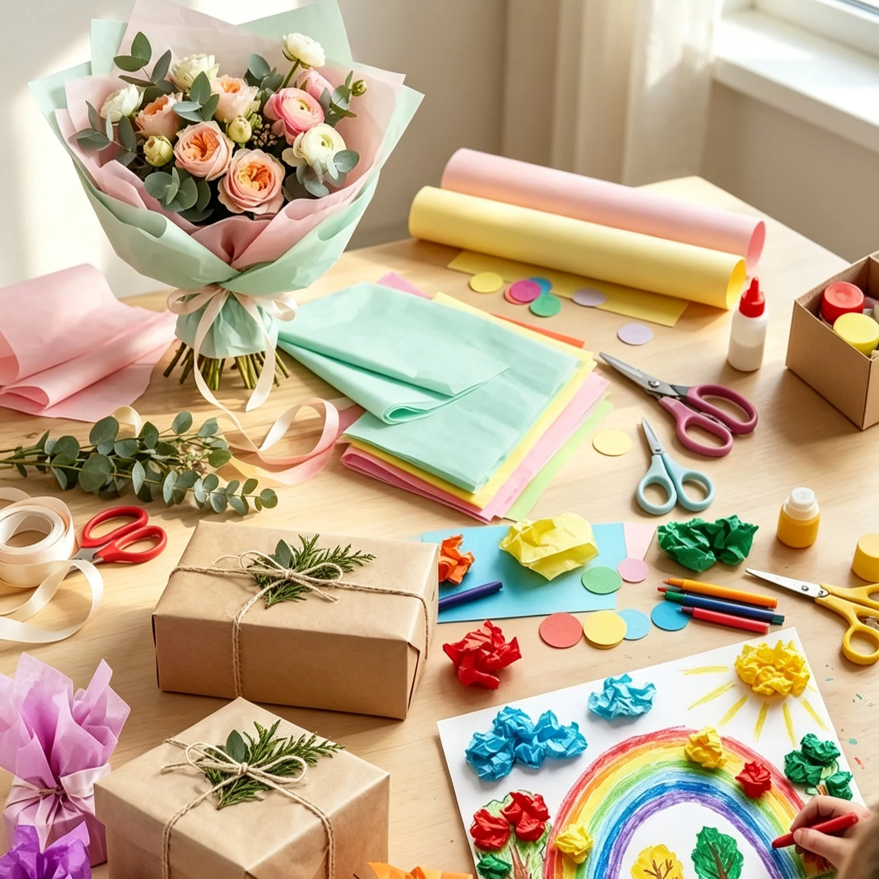 Colored Wrapping Paper Pack 20 pcs 10 Assorted Bright Shades 50 cm x 75 cm for Presents Flowers and DIY Crafts