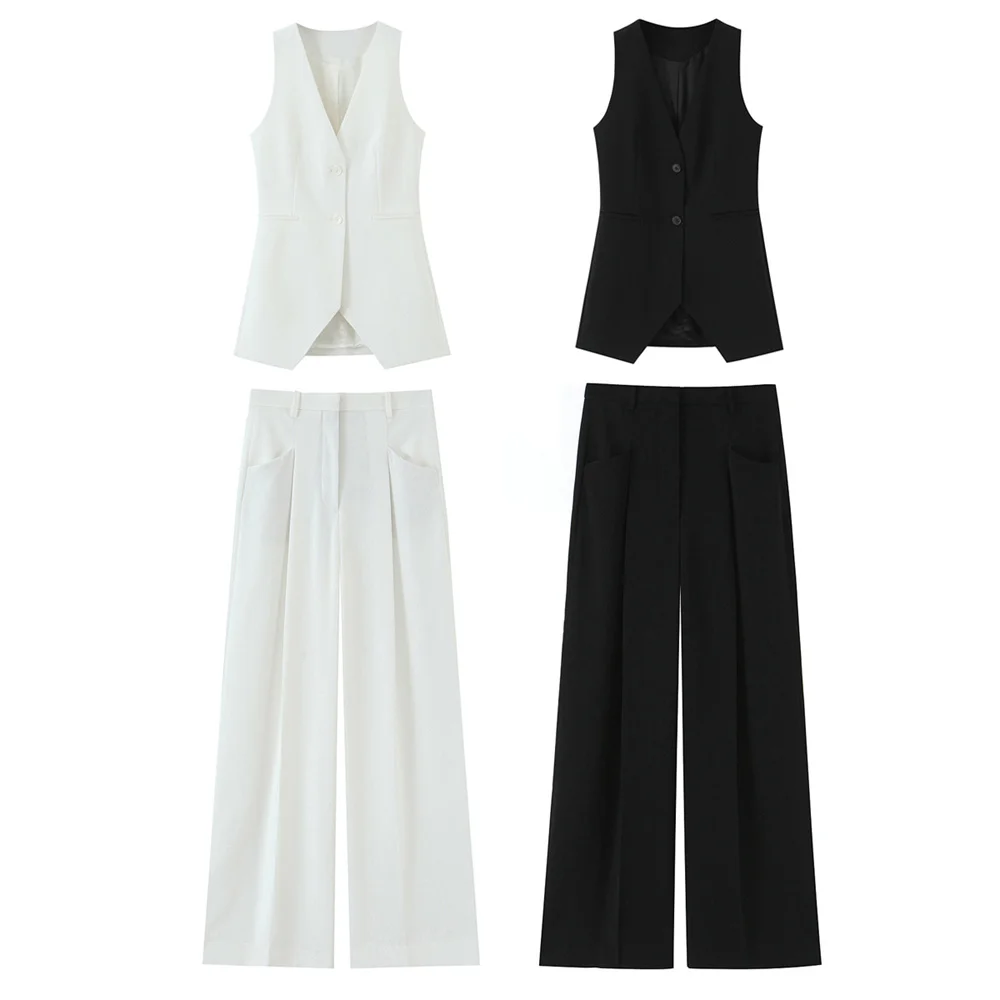 

Women's autumn new slim fit sleeveless V-neck vest vest, vest, pleated simple pants