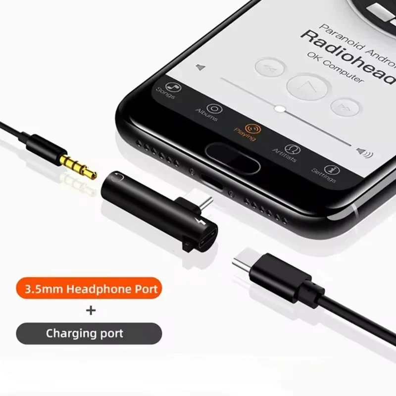 2 في 1 الصوت سماعة شحن محول مزدوج الفاصل ل Xiaomi سامسونج نوع-C إلى 3.5 مللي متر جاك إلى سماعة كابل مساعد