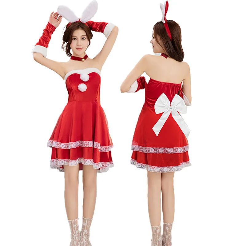 2024 New Arrive Christmas Theme Party Warm Velvet Mini Bunny Santa Claus Cosplay Costume Xmas Snowman Green Elf Fancy Dress