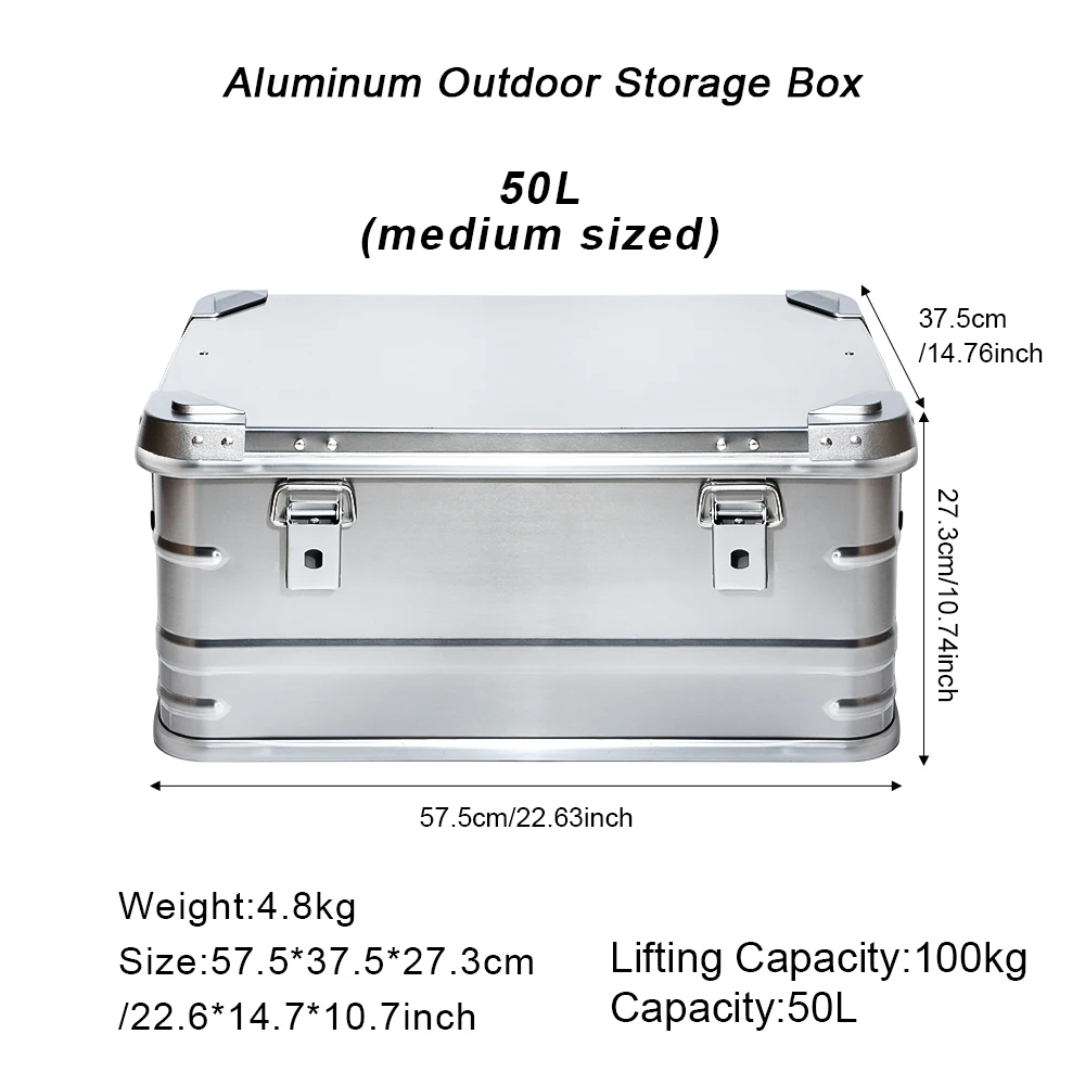 80L Outdoor Aluminum Alloy Storage Box Camping Picnic Travel Large Capacity Box Accessories Storage Bag Hiking Accessories