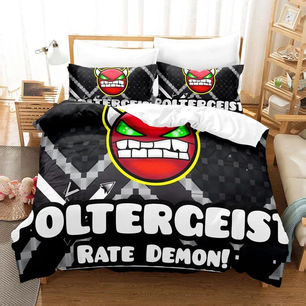 3D Printed Geometry Dash Bedding Set Pillowcase Game Duvet Cover Double Twin Full Queen King Adult Kids Bedclothes Quilt Cover