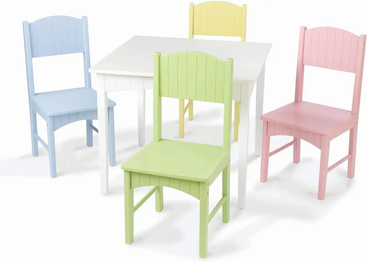 Nantucket Kid's Wooden Table & 4 Chairs Set with Wainscoting Detail, Pastel