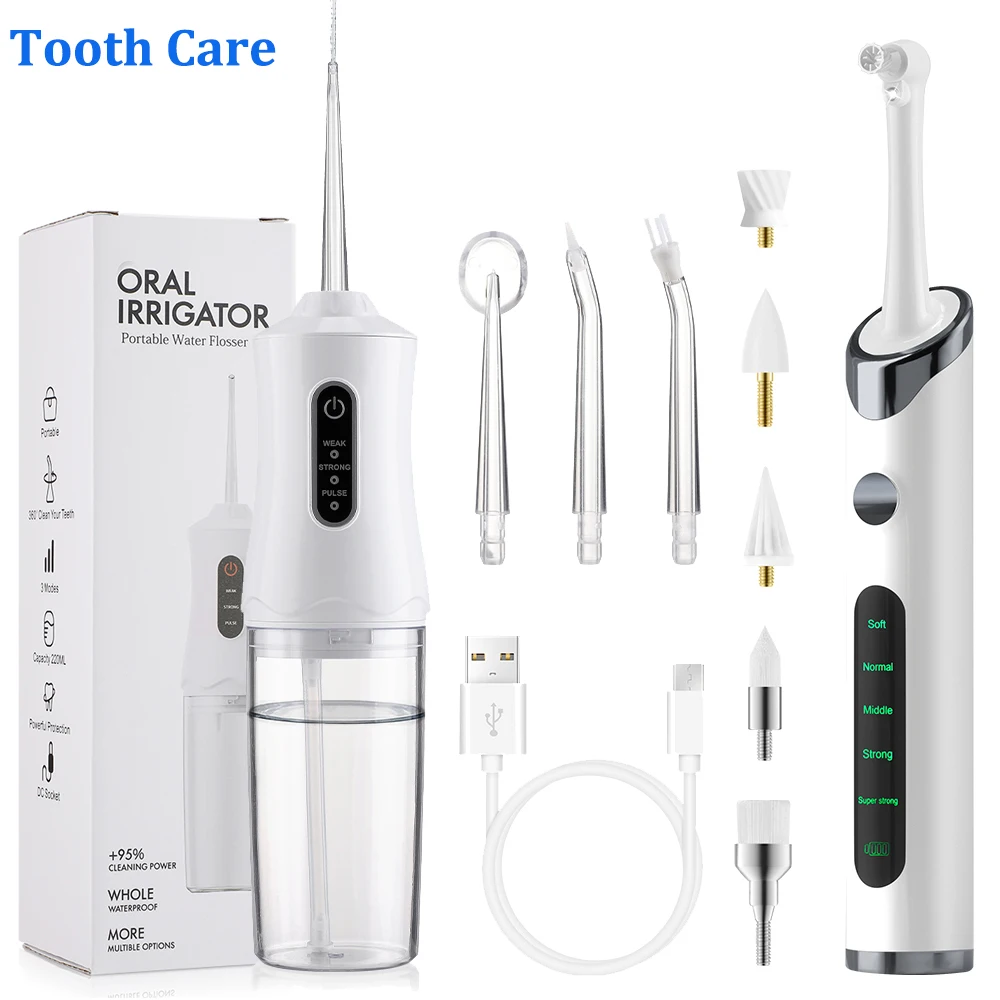 

Electric Tooth Polisher Portable Oral Irrigator Dental Water Flosser Jet Oral Care Set Teeth Cleaning Whitening Polishing Tools