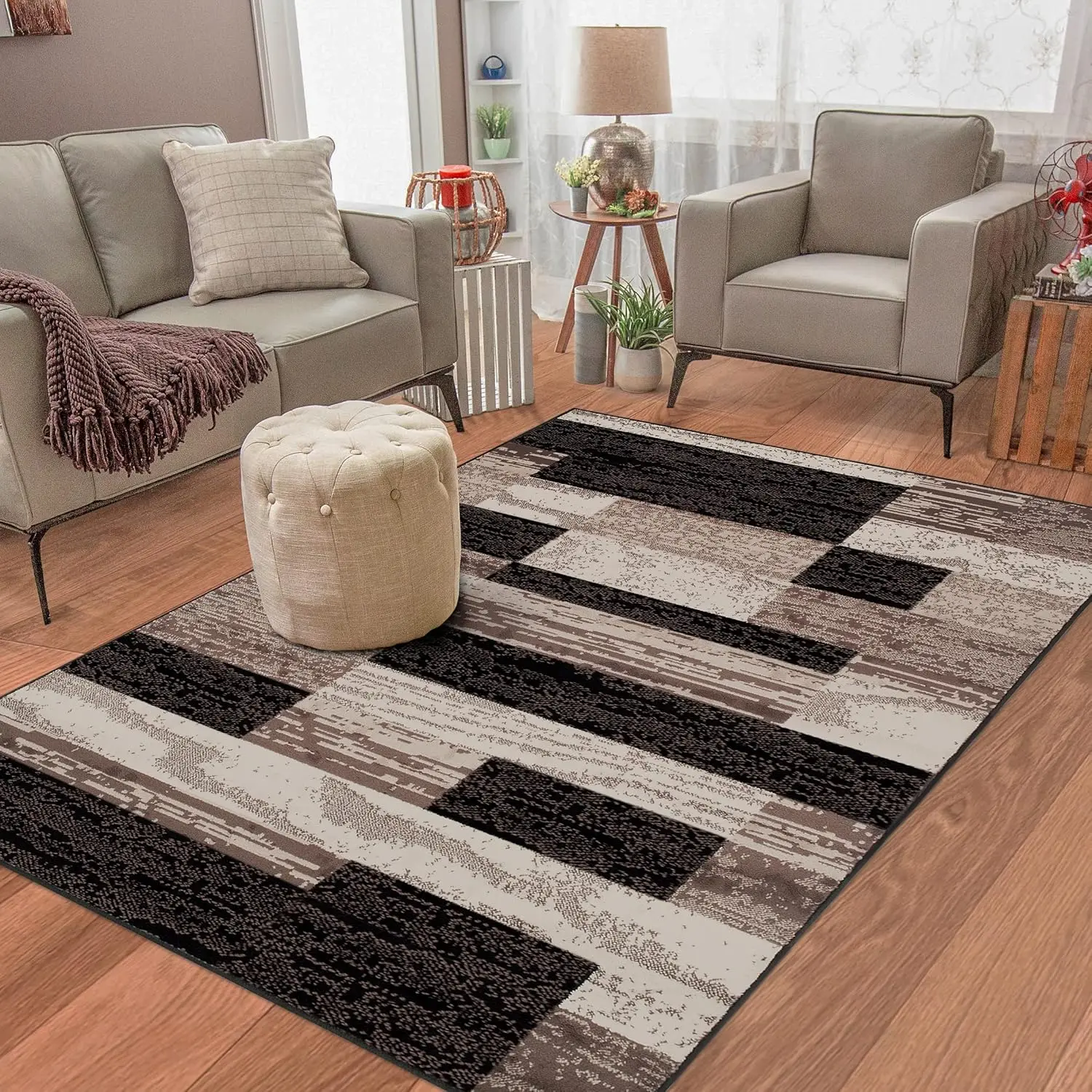 

Indoor Area Rug Foam Backed Modern Geometric Patchwork Floor Decor for Bedroom Office Living Room Entryway Hardwood Floors