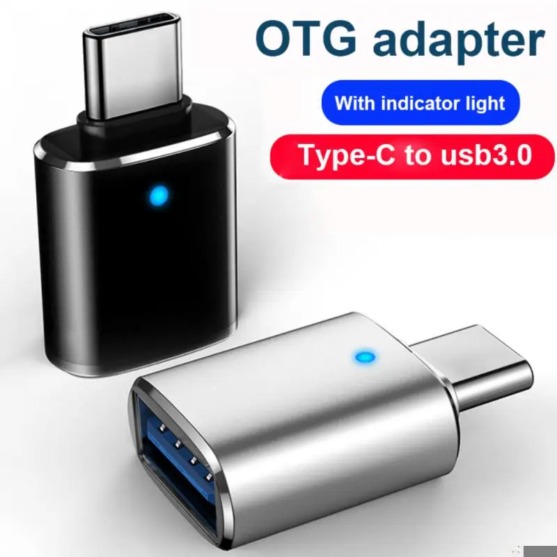 Adaptador USB 3.0 Tipo-C OTG, Conector USB C, Conversor macho para fêmea, Macbook, Xiaomi, Samsung S20, LED