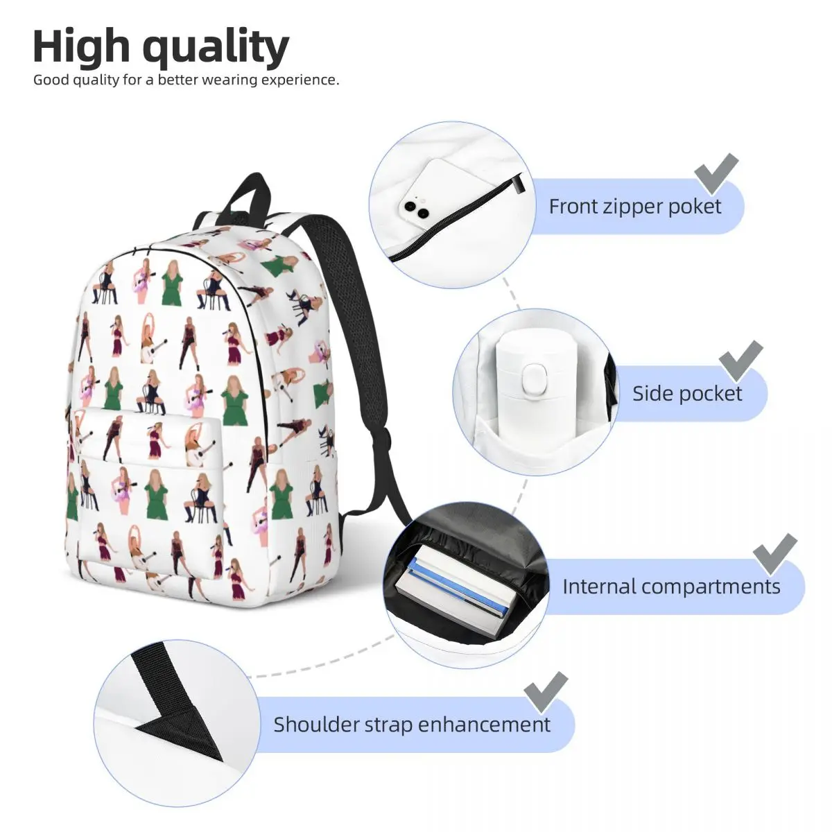 Taylor The Eras Tour 2023 World Tour Backpack for Men Women Fashion High School Work Daypack College Shoulder Bag with Pocket