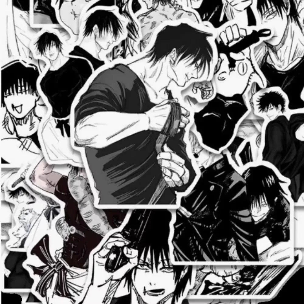 49 pçs arte preto e branco j-ujutsu kaisen adesivos legal fushiguro toji adesivo decoração carro portátil telefone presente