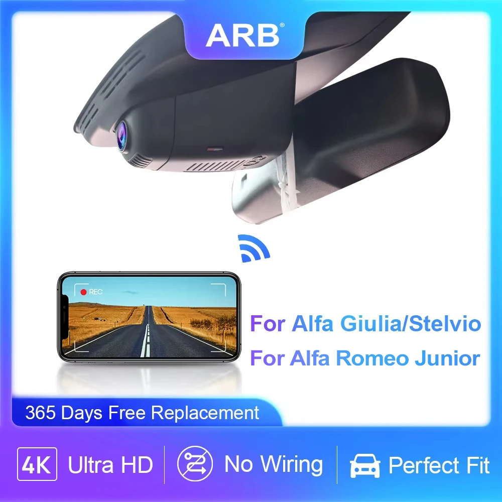 Cámara para Auto ARB 4K para Alfa Romeo Giulia Stelvio, Cámara DVR para Alfa Romeo Junior 2024-2026, Control por Aplicación WIFI