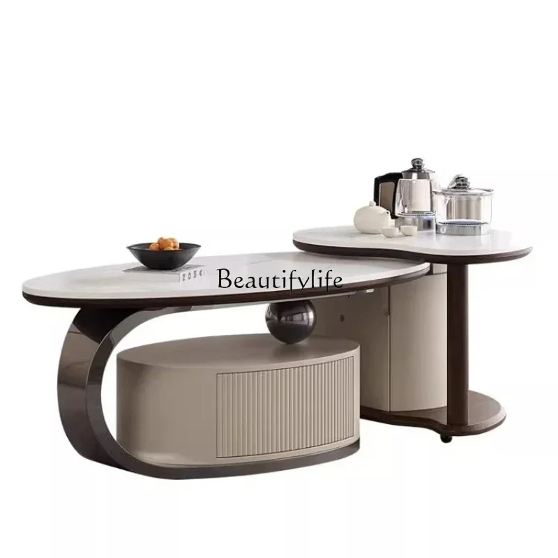 1zLight luxury rock slab living room home office balcony small apartment modern kung fu tea making integrated