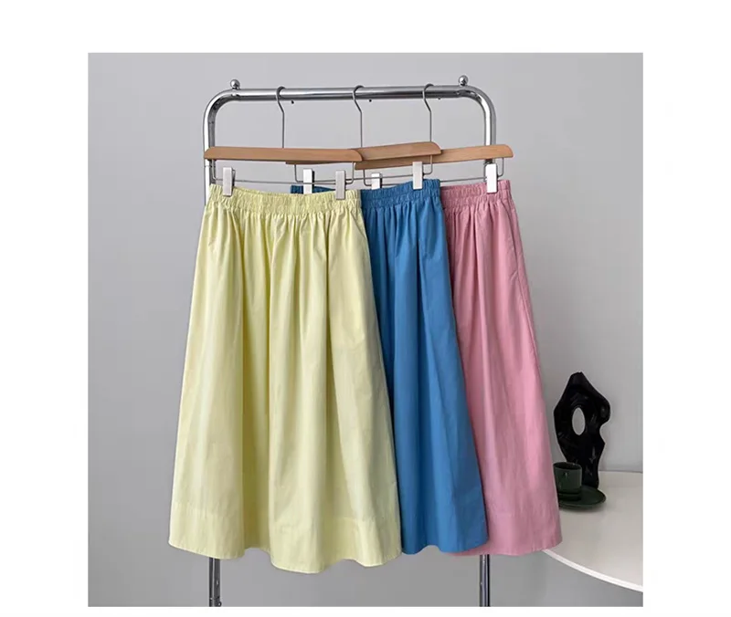 Saia Longa de Verão em Algodão e Linho Plus Size com Cintura Elástica, Cor Pura, Casual, Estilo Street Wear