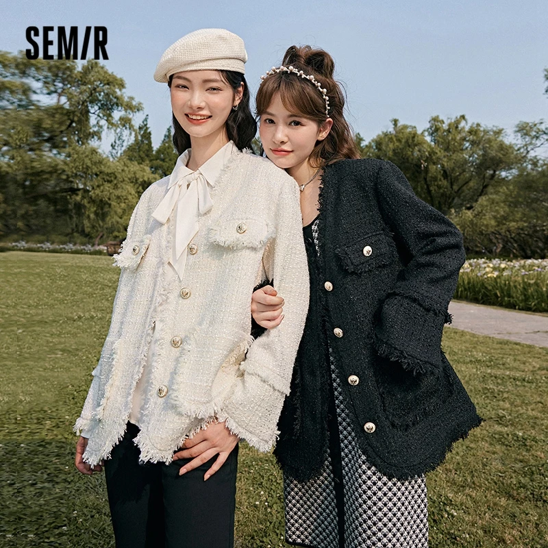 

Semir 2023 Women Coat Autumn New V-neck Elegant Commuter All-match Rough Texture Jacket Small Fragrance Style Coat for Women