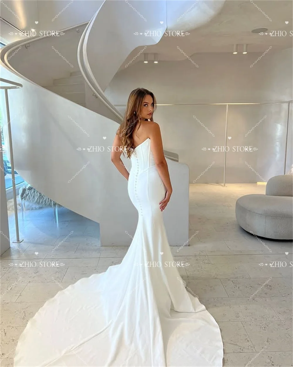 ZHIO モダンな恋人の襟のウェディングドレスプリーツ A ラインソフトシルクサテンスイープトレインブライダルガウンカスタマイズされたローブ・デ・マリエ 2026