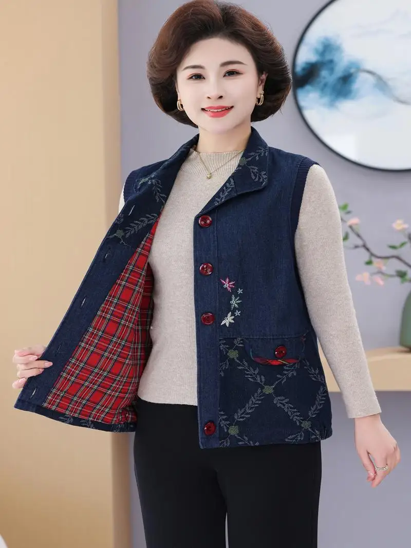 

Весенне-осенний повседневный свободный джинсовый жилет Mommy Faion, верхняя одежда, женская одежда, универсальный укороченный топ с подплечниками