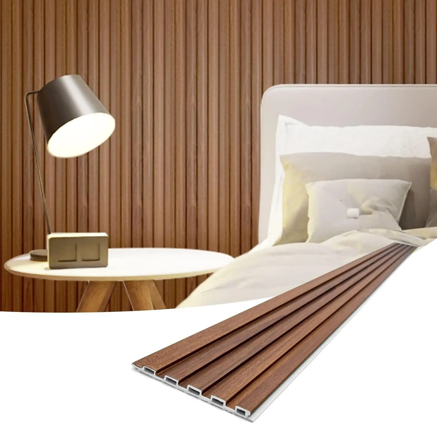 

WPC Soundproof 3D Wall Panels for Interior Decor, TV Background, Teak Finish, 8-Pack 96x6 in.