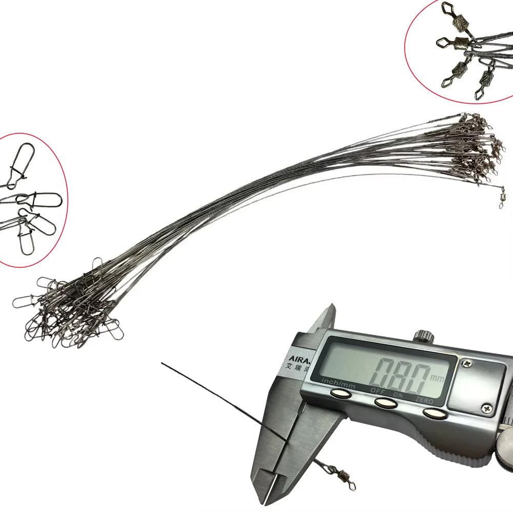 60pcs 25cm Fishing Lines Steel Wire Leader With Rolling Swivels 32cm 35lb Multi-Lock Snap Fishing Wires Leadcore Leash