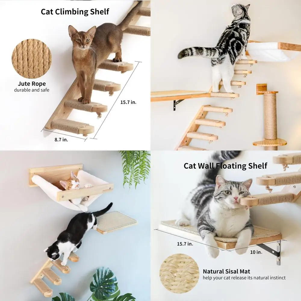 

3-Pack Wooden Cat Wall Shelves for Sleeping, Playing, Climbing, and Lounging
