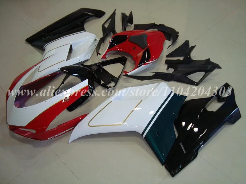 4Gifts New ABS Motorcycle Whole Bike Fairings Kit Fit For Ducati 848 evo 1098 1198 Bodywork Set Custom Red White