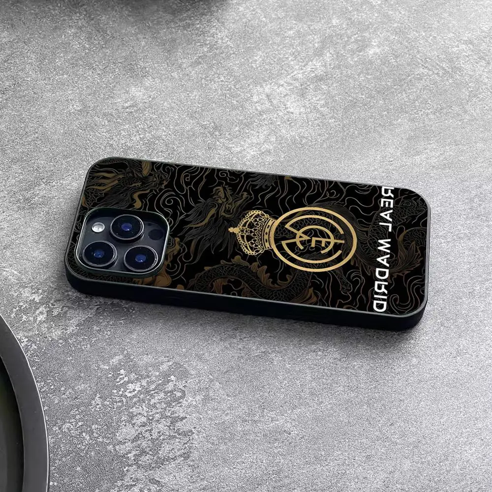 Etui na telefon z logo R-ReaL M-MaDriDS FC do iPhone 17 Air 16 15 14 Plus 13 12 11 Pro Max, dwukolorowe, twarde PC, modna osłona ochronna — zdjęcie produktu 3