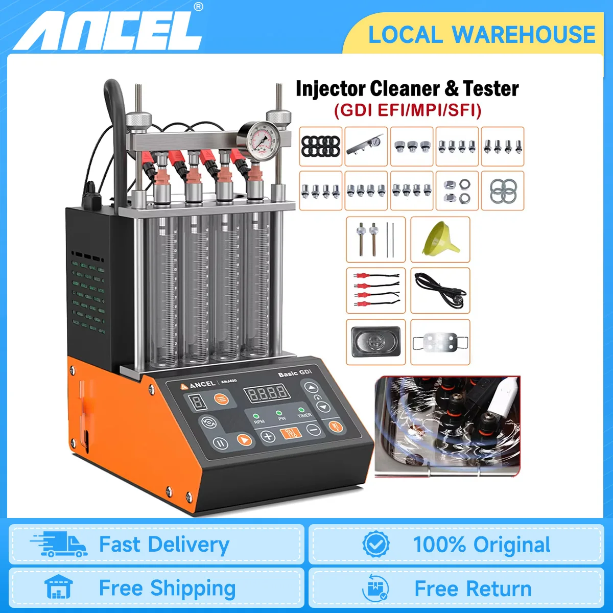 

ANCEL ANJ400 GDI Car Fuel Injector Cleaner 4-Cylinders EFI FEI Ultrasonic Automatic Fuel Injector Tester Cleaning Gasoline