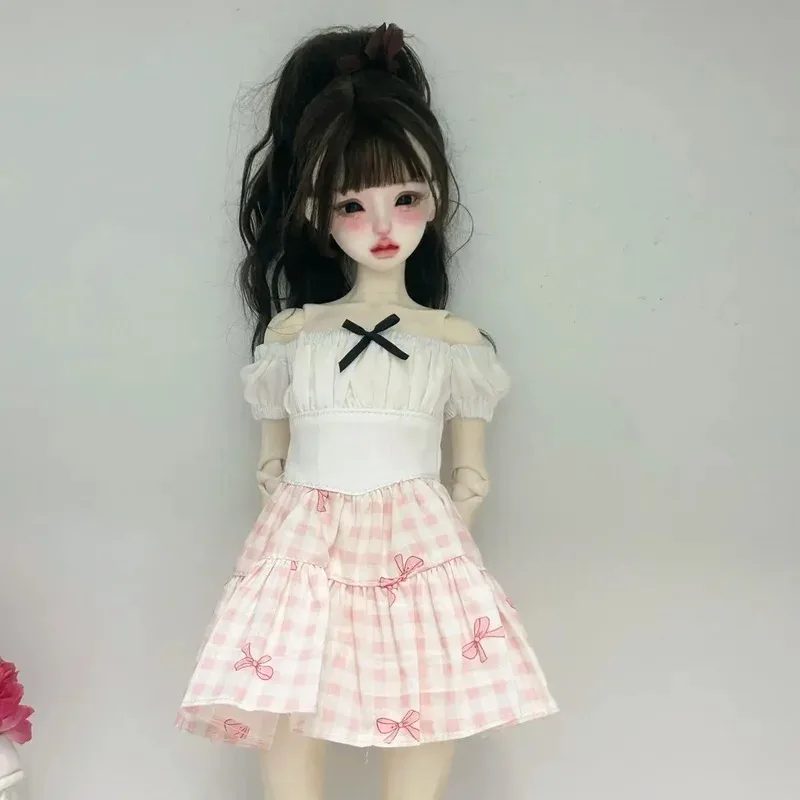 

1/4 Doll's Clothes for 45cm Bjd Doll Play House One Shoulder Dress Girl Toys Dress Up Splicing Skirt Doll Accessories, No Doll