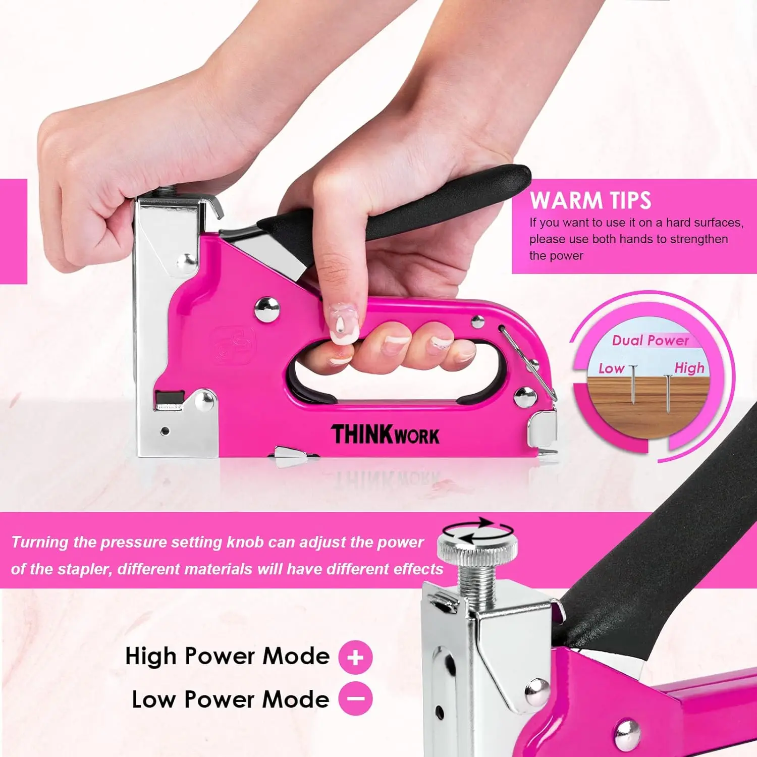 Pink 3-in-1 Upholstery Staple Gun Set - 23pc with 900 Staples for DIY Projects