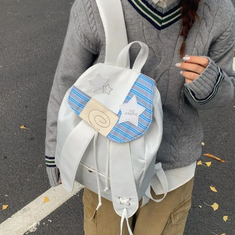 Y2K Star Backpacks Sun Canvas Bucket Sweet Casual Student Commuter Bag Drawstring Shoulder Double Shoulder School Bag Gift New