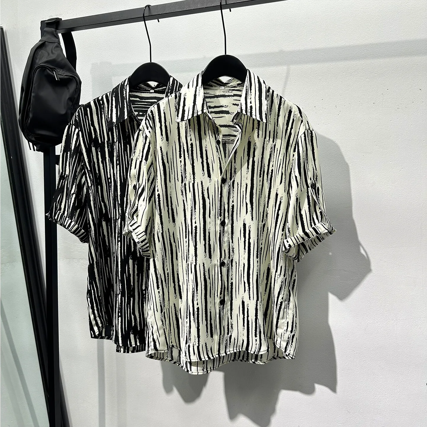 Dark Style High-Grade Striped Design Short-Sleeved Shirt Men's Summer Loose Leisure All-Matching Coat