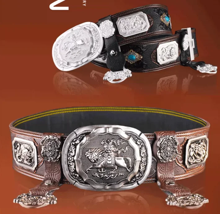 Mongolian Men's Leather Belt, Tibetan Clothing Robe, Waistband Decoration, Wedding Performance Belt