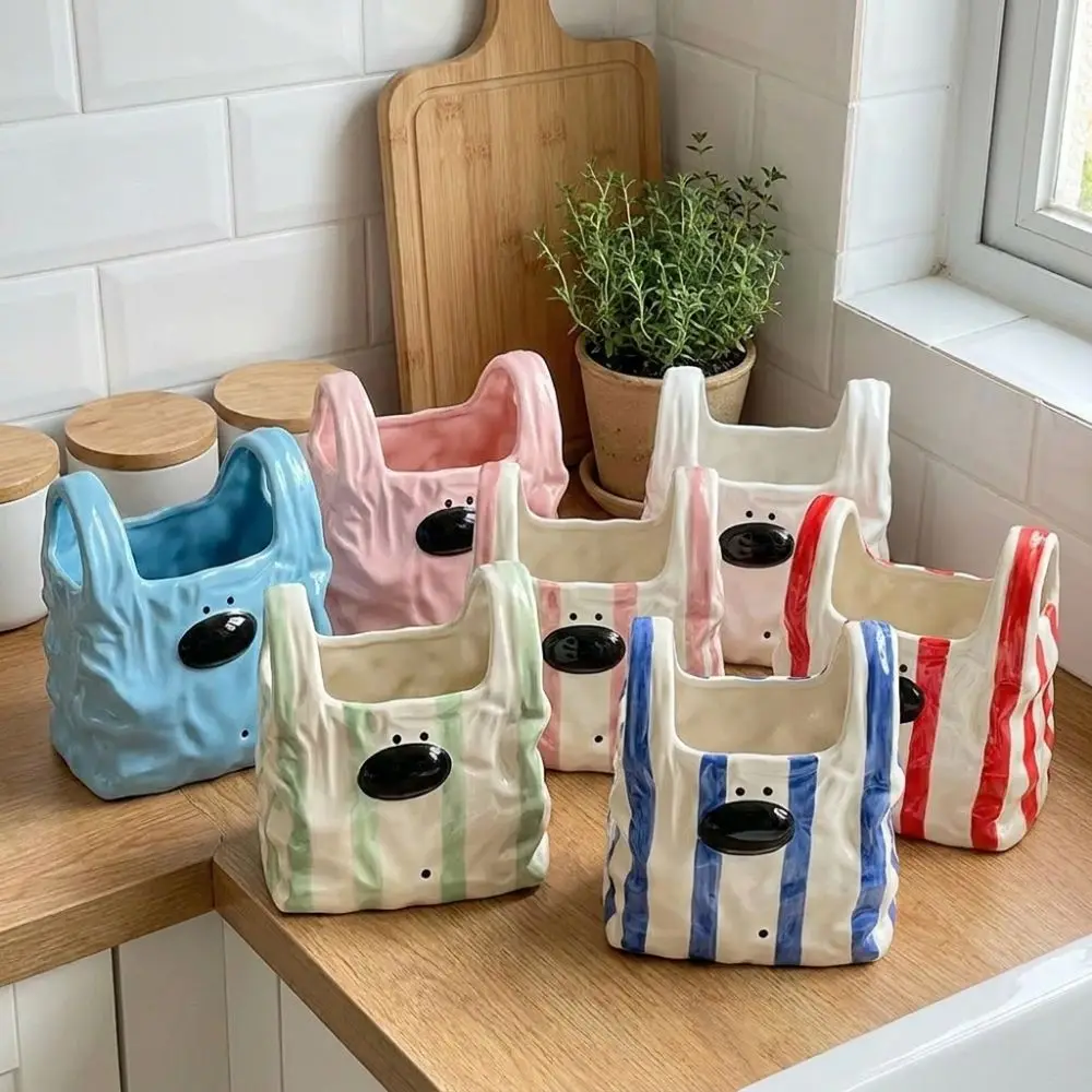 Cute Handbag Style Ceramic Storage Box Novelty Puppy Shaped Desktop Pen Holder Cartoon Toothbrush Toothpaste Holder Vanity Table