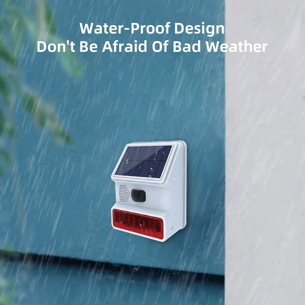 Imagem -04 - Outdoor Wireless Solar Alarm Siren Sound Light Flash Alarm Horn Trabalhar com Controle Remoto Porta Sensor Detector Infravermelho 433mhz