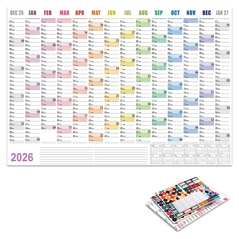2026 Nuovo Calendario giornaliero annuale Pianificatore da parete Foglio di carta Piano di 365 giorni Pianificazione annuale da appendere Agenda settimanale Pad Mese 12