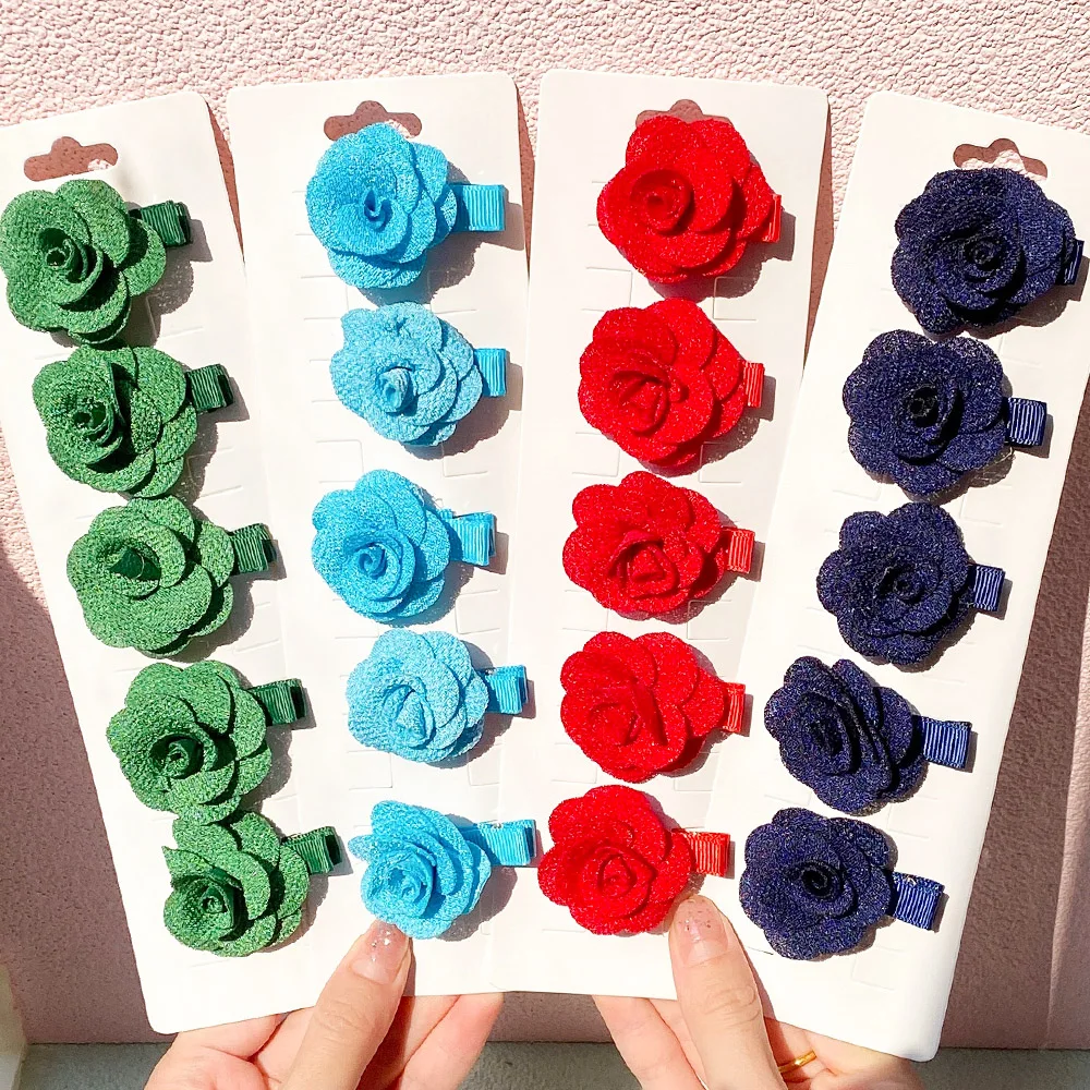 5Pcs/Set Sweet Rose Flower Small Hair Clips For Kids Girls Mini Solid Color Hairpins Barrettes Headwear Fashion Hair Accessories