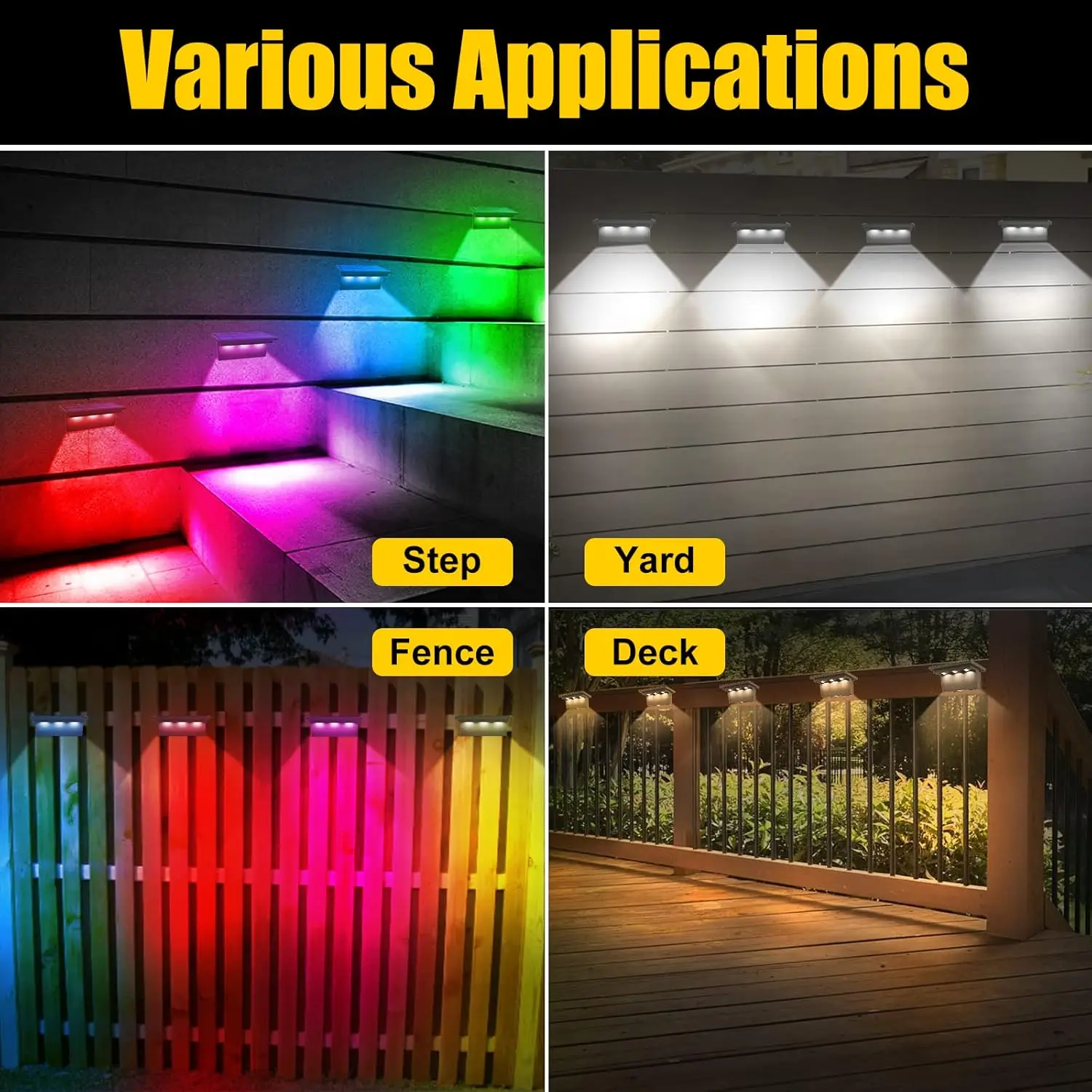 4/6PCS Solar Fence Light RGB Color Changing Outdoor Garden Step Lamp for Pathway Stair Waterproof Terrace Deck Solar Wall Lamp