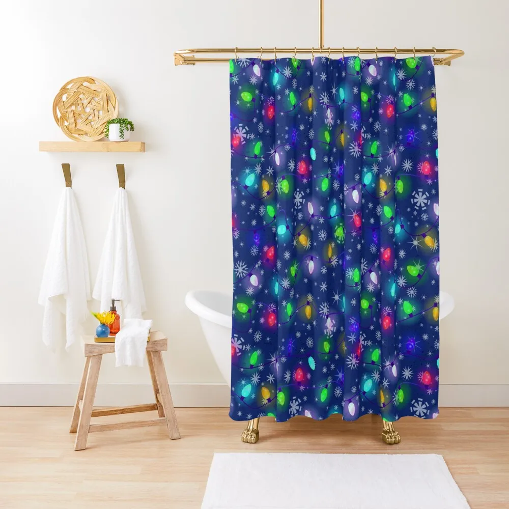 

Holiday Lights and Snowflakes on Blue for Christmas Shower Curtain Shower Waterproof Transparent Bathroom Shower Curtain