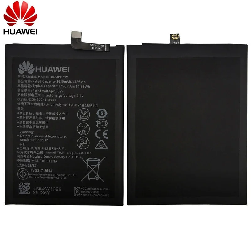 Hua Wei Original Phone Battery HB386589ECW 3750mAh For Huawei P10 Plus Honor 8X View 10 V10 Mate 20 Lite Nova 3 4 5T Batteries