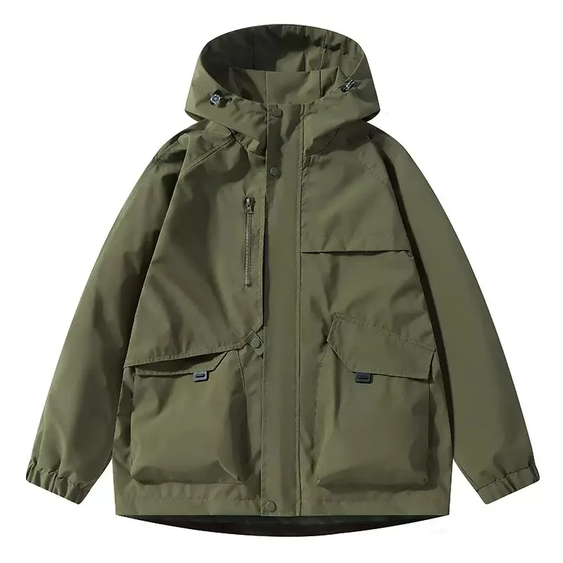 Spring and Autumn Fashion Solid Color Outdoor Sports Waterproof Multi-pocket Workwear Jacket Men's Casual Loose Oversized Coat