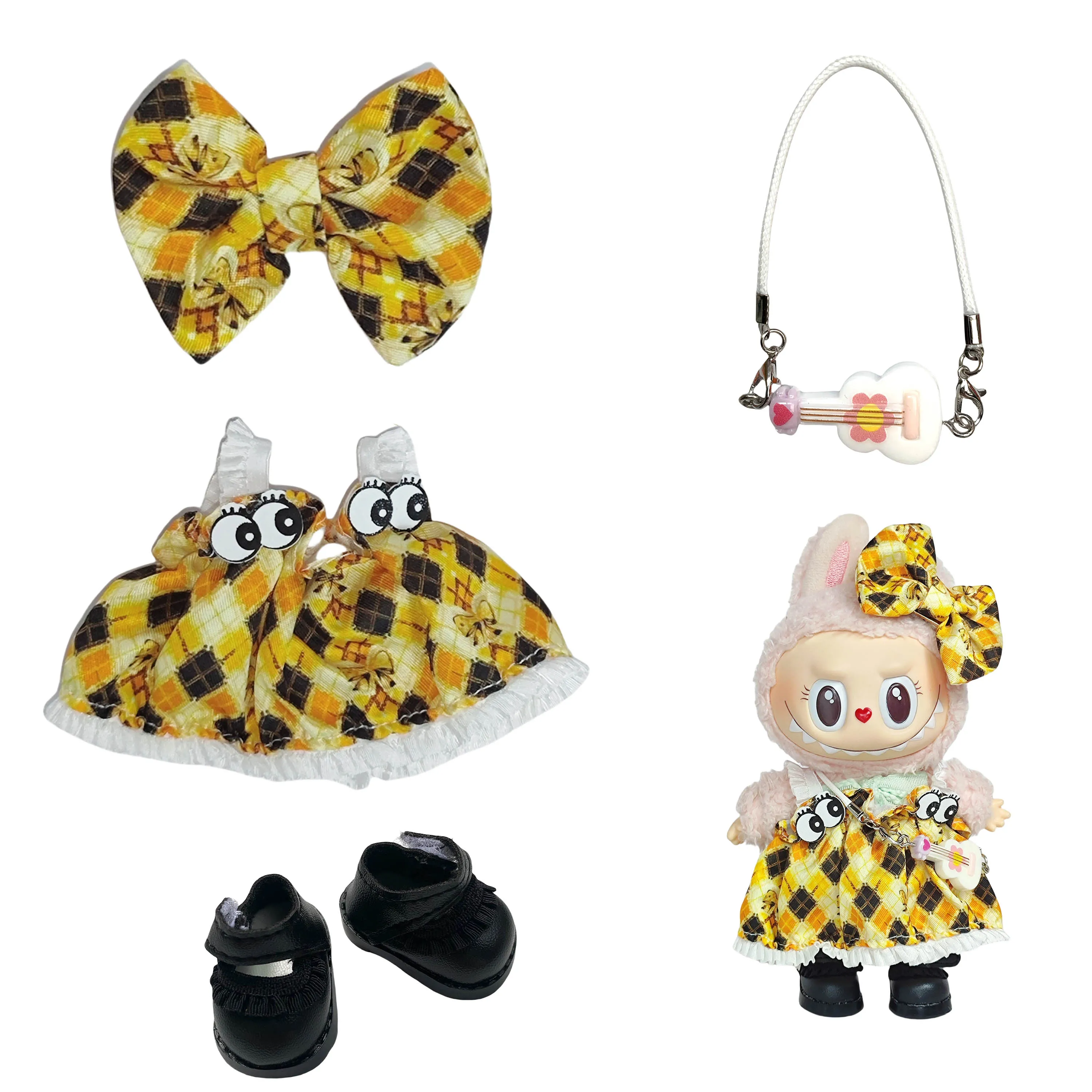 Mini Plush Doll Clothes, Idol Labubu Accessories v1 v2, Sitting Party, Sweet Chess Skirt Clothing Gifts